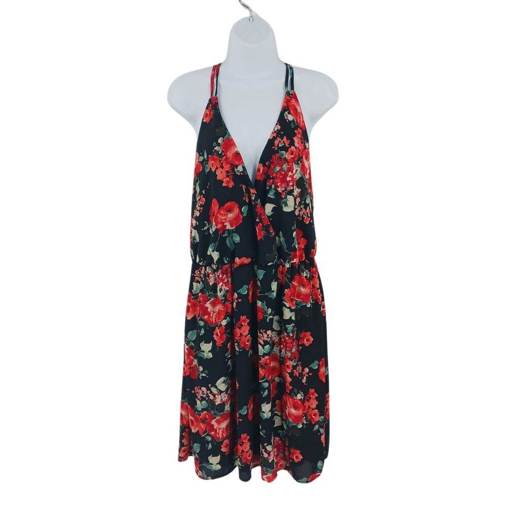 Vintage Black & Red Floral Print Strappy Sleeveless Mini Plus Size Dress Sz 1X